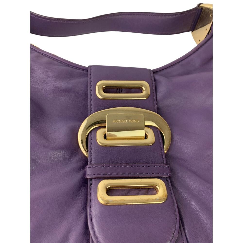 Michael Kors Morgen Purple Leather Hobo Bag Goldtone Hardware Buckle B-1006 - Picture 3 of 12